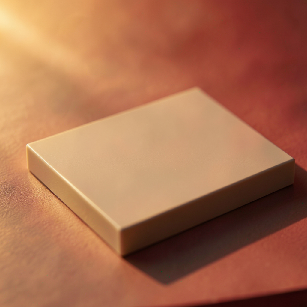 Pale beige aluminium nitride ceramic substrate with a flat polished surface, warm neutral lighting